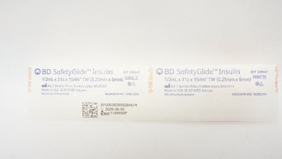 BD 328447 SafetyGlide Insulin Syringe 1/2mL x 31G x 15/64inch TW